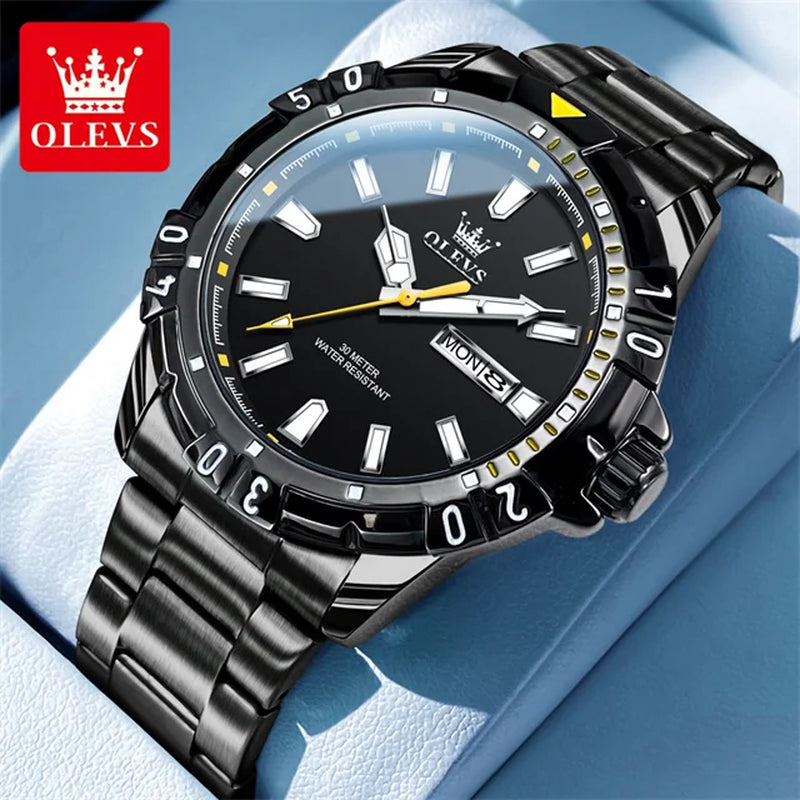 OLEVS Diving Series Quartz Wrist Watch for Men Stainless Steeel Waterproof Luminous Auto Date/Week Men'S Watches Rolex Style