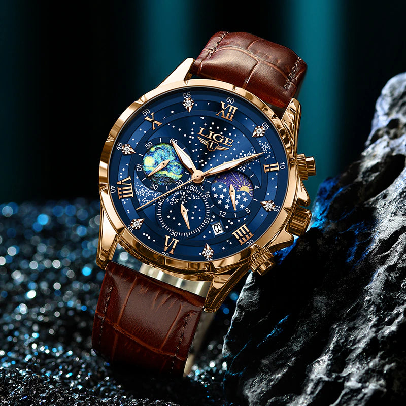 LIGE Men Watches Casual Sport Watch Men Luxury Waterproof Date Luminous Chronograph Wristwatch Male Quartz Watches Leather Clock